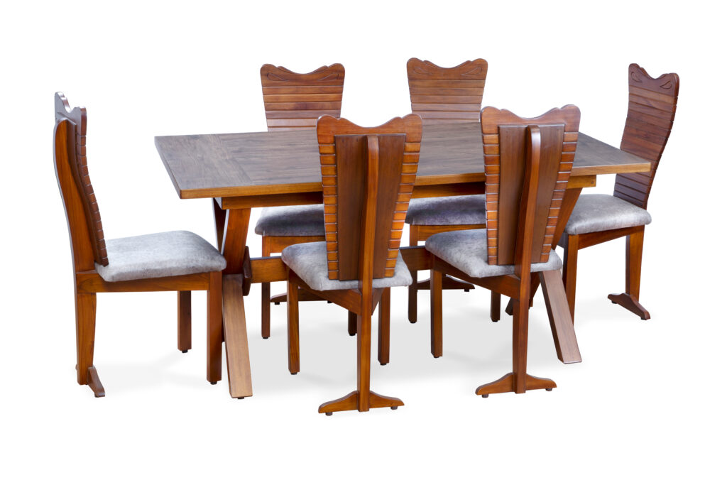 Wooden 6 Seater Dining Set for Home with Six Cushioned Chairs