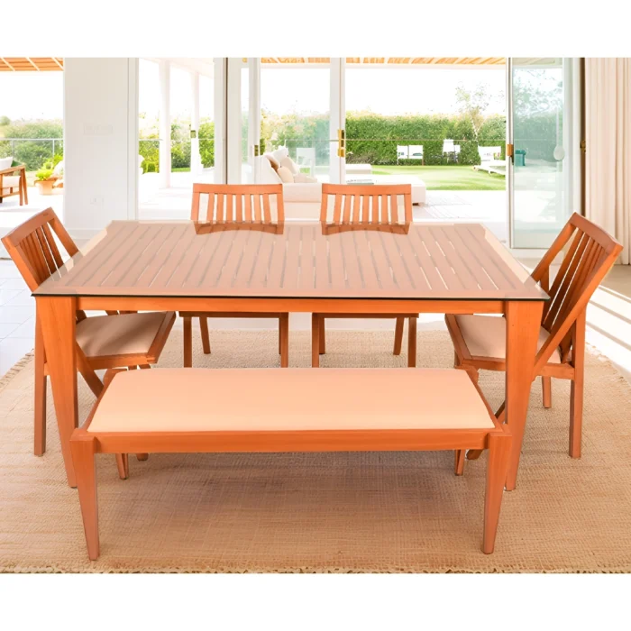 Wooden Dining Table 6 seater | Dining Table Set 6 Seater Wooden with Glass Top