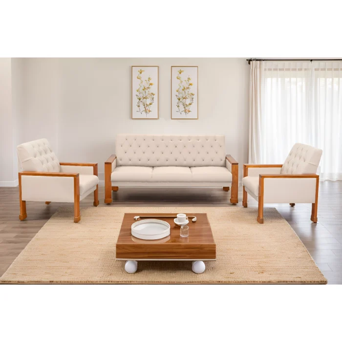 Classic Fabric | Teak Wood Sofa Set 3+1+1