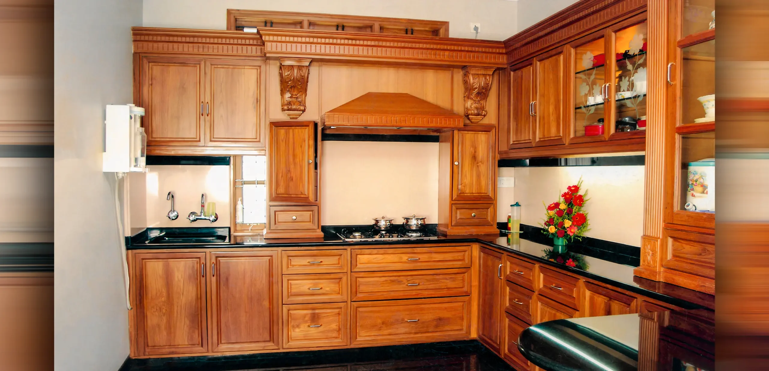 Burma teak wood kitchen with elegant modular design